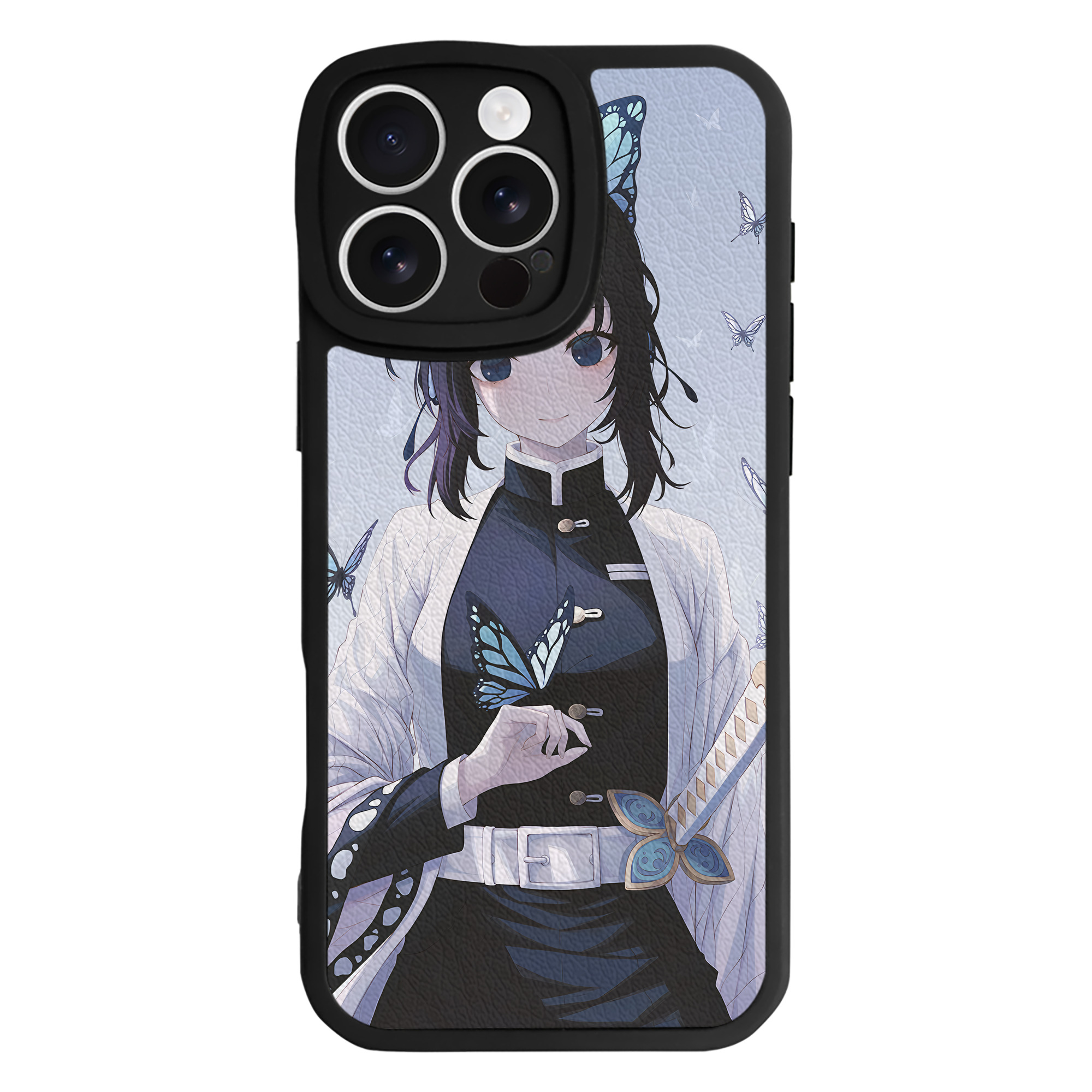 （画像用） 鬼滅の刃（きめつのやいば）蟲柱-胡蝶 しのぶ／こちょう しのぶ Kochou Shinobu 【iPhone 16シリーズ対応】シリコンスマホケース（レザー調） 材質：シリコン